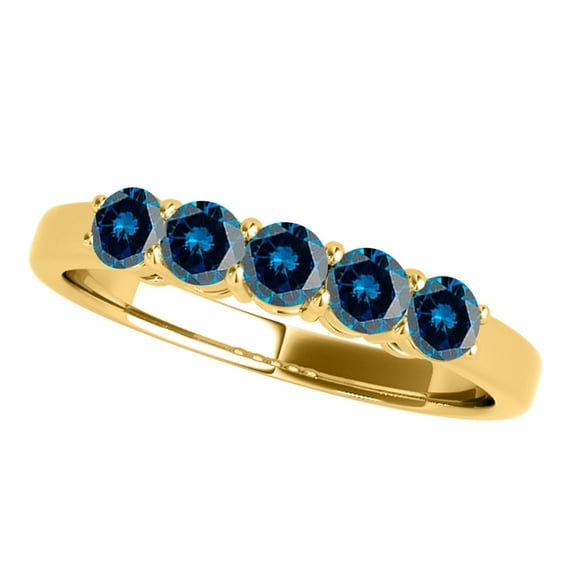 AoneJewelry Blue Diamond 10K Solid Rose, White & Yellow Gold 0.25 Carat Five Stone Ring
