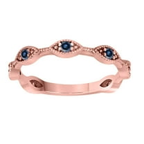 AoneJewelry Blue Diamond Wedding Band In 10K Solid Rose Gold