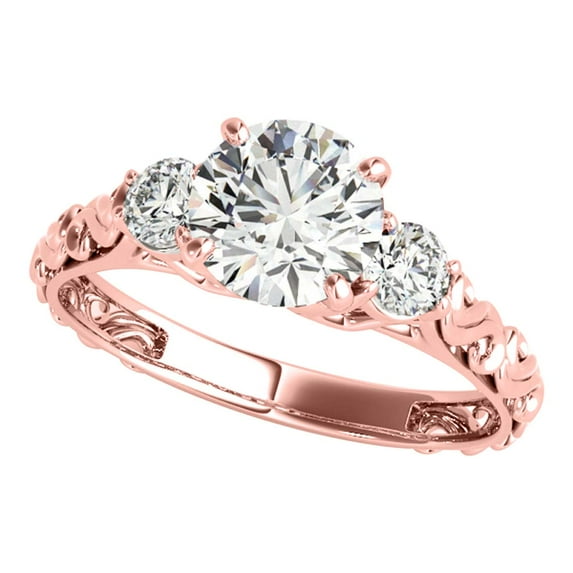 AoneJewelry Diamond 0.75 Carat Three Stone Engagement Ring In 10K Solid Rose, White & Yellow Gold