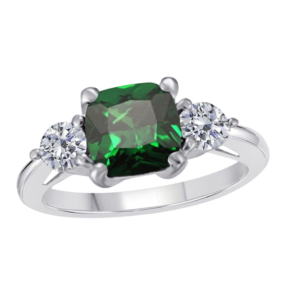 AoneJewelry Emerald Diamond Three stone Ring 2.20 Carat In 10K Solid Rose, White & Yellow Gold
