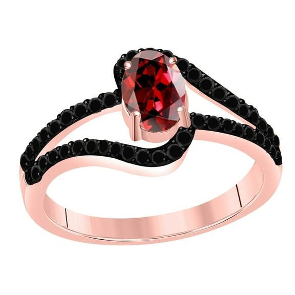 AoneJewelry Garnet Gemstone Engagement Rings for Women | 10K Rose, White & Yellow gold 1.45 Carat Red Color Round Cut Prong Setting Genuine Diamond