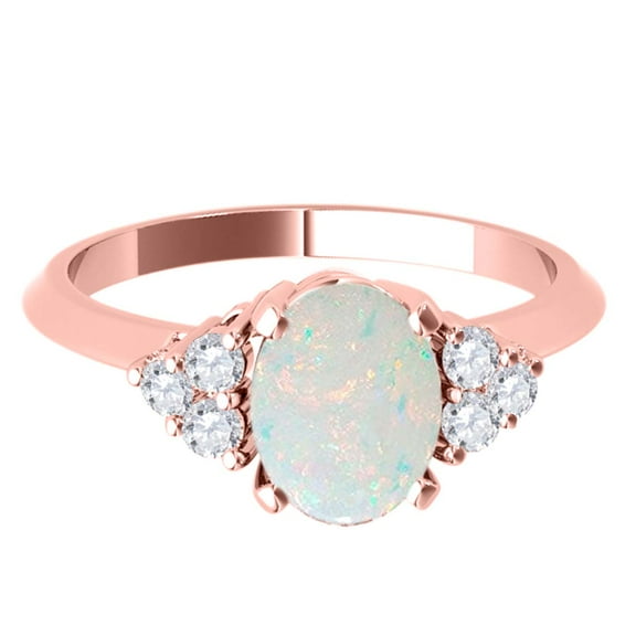 AoneJewelry Opal Gemstone Engagement Rings for Women |10K Rose gold 1.53 carat Gray Color Round Cut Prong Setting Genuine Diamond