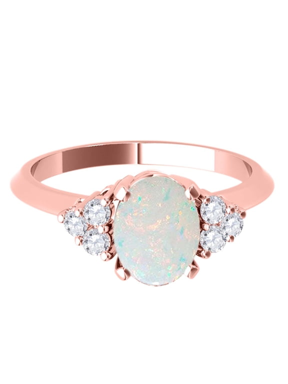 Opal Gemstone Engagement Rings for Women |10K Rose gold 1.53 carat Gray Color Round Cut Prong Setting Genuine Diamond