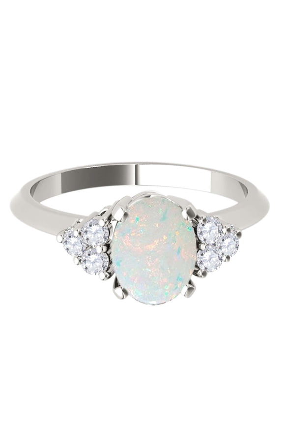 Opal Gemstone Engagement Rings for Women |10K White gold 1.53 carat Gray Color Round Cut Prong Setting Genuine Diamond