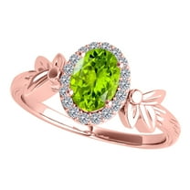 AoneJewelry Oval Shape Peridot and Diamond Ring In 10K Solid Rose, White & Yellow Gold