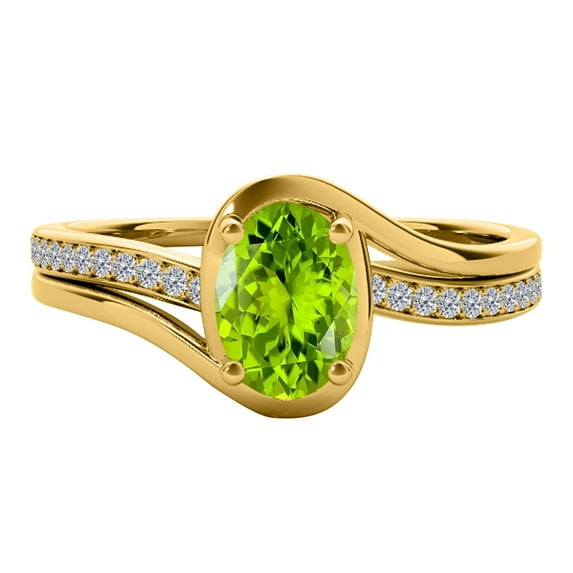 AoneJewelry Peridot and Diamond Ring Solid Rose, White & Yellow Gold In 10K
