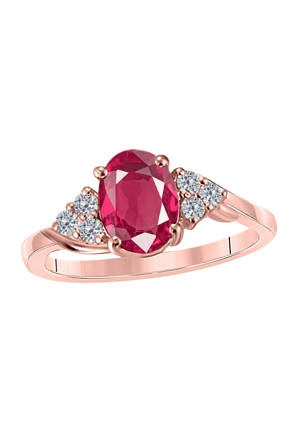 Ruby Gemstone Engagement Rings for Women |10K Rose, White & Yellow gold 1.5 Carat Red Color Round Cut Prong Setting Genuine Diamond