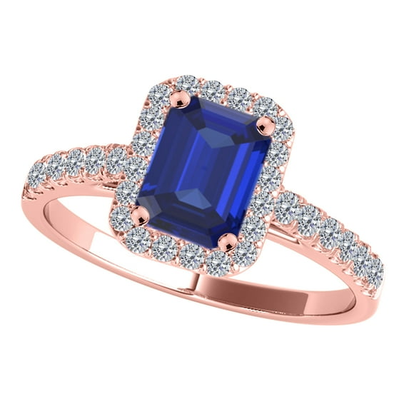 AoneJewelry Sold 1.20 Cttw Emerald Cut Sapphire and Diamond Ring For Women (size 5-9) in 14K Rose Gold
