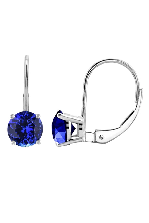 Tanzanite Gemstone Leverback Earring for Women| 14K White Gold 5mm 1.20 Carat 2 Stone Round Cut Prong Setting Genuine Diamond