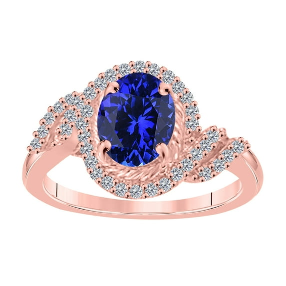 AoneJewelry Tanzanite and White Diamond Ring In 10K Rose, White Yellow Solid Gold