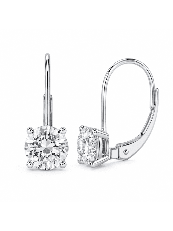 White Diamond Leverback Earring for Women| 14K White & Yellow Gold 0.20 Carat 2 Stone Round Cut Prong Setting Lab Grown Diamond