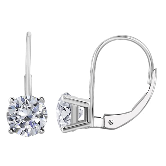 AoneJewelry White Diamond Leverback Earring for Women| 14K White & Yellow Gold 0.25 Carat 2 Stone Round Cut Prong Setting Lab Grown Diamond