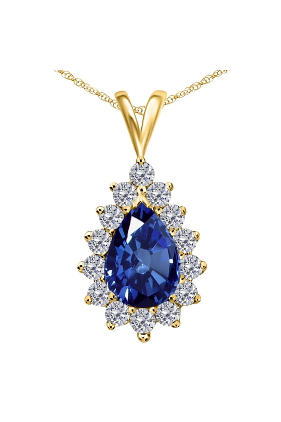 1.55 Carat Pear Shape Gemstone With Diamonds Tear Drop Design Pendant Necklace For Woman Crafted In 10k Rose White and Yellow Gold With 18 Gold Plated Over 925 Sterling Silver Box Chain