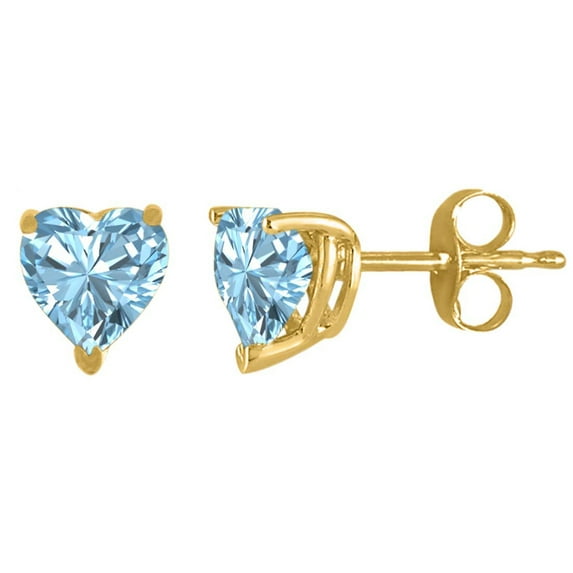 AoneJewelryAquamarine Heart Shaped Earrings for Women in 14k Yellow Gold ( 6mm ) Prong-Setting