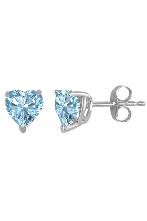 Heart Aquamarine Earrings for Women in 14k White Gold ( 7 mm ) Prong-Setting