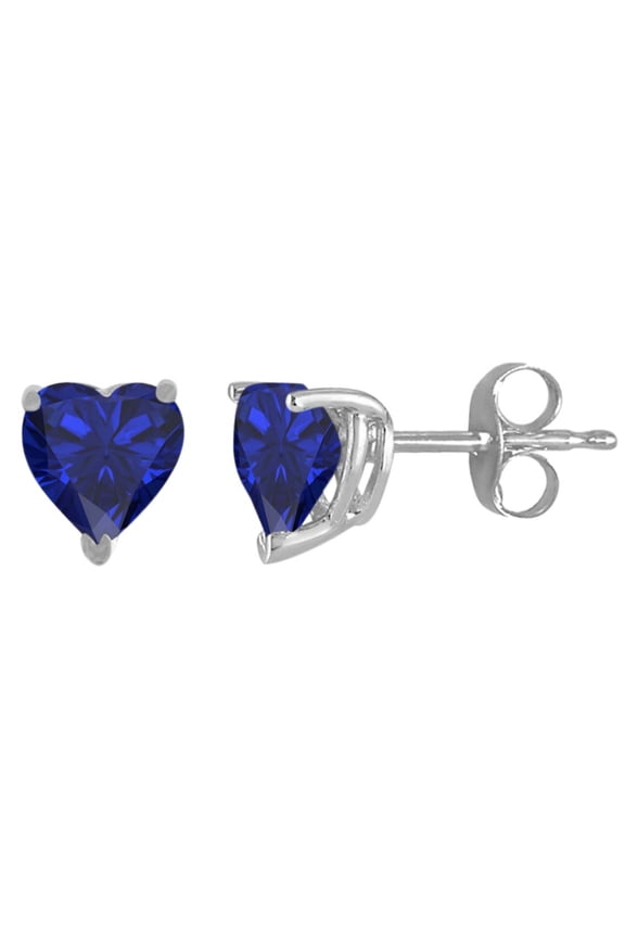 Heart Shape Sapphire Earrings for Women in 14k White Gold Prong-Setting