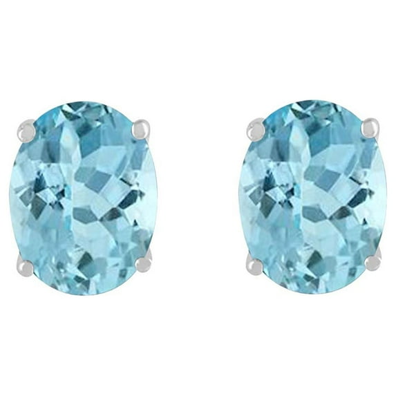 AoneJewelryOval Aquamarine Earrings for Women in 14k White Gold ( 8x6 mm ) Prong-Setting