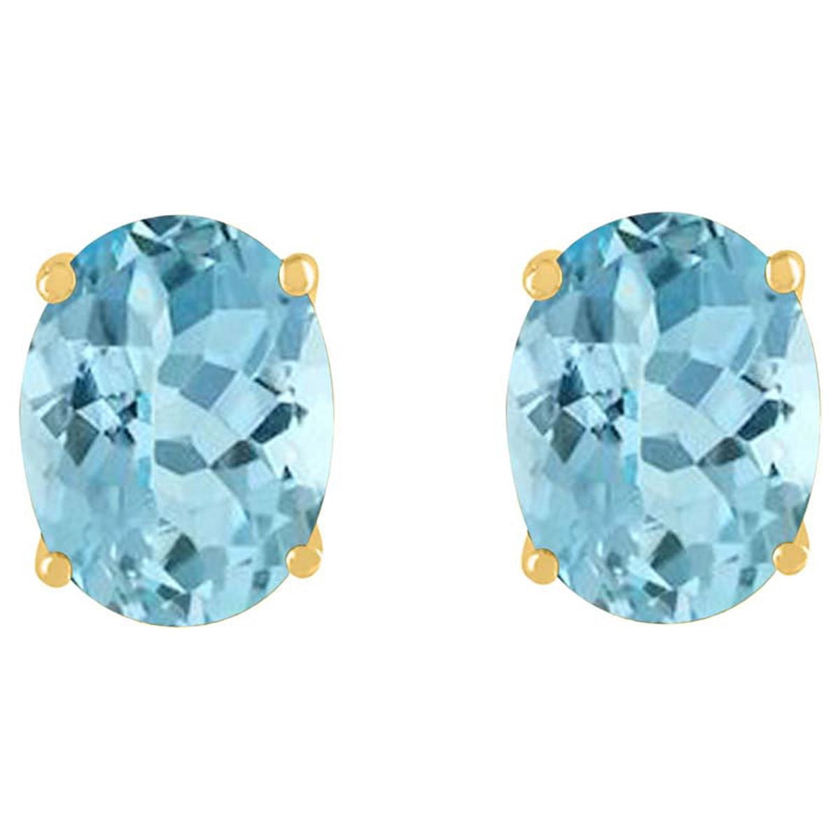 AoneJewelryOval Aquamarine Earrings for Women in 14k Yellow Gold ( 8x6 mm ) Prong-Setting