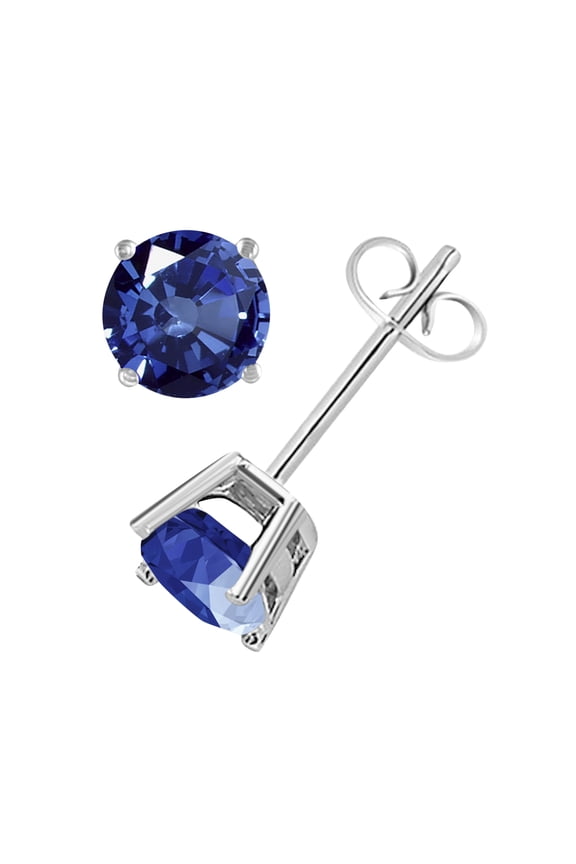 Round Sapphire Earrings for Women In 14k White Gold Prong-Setting