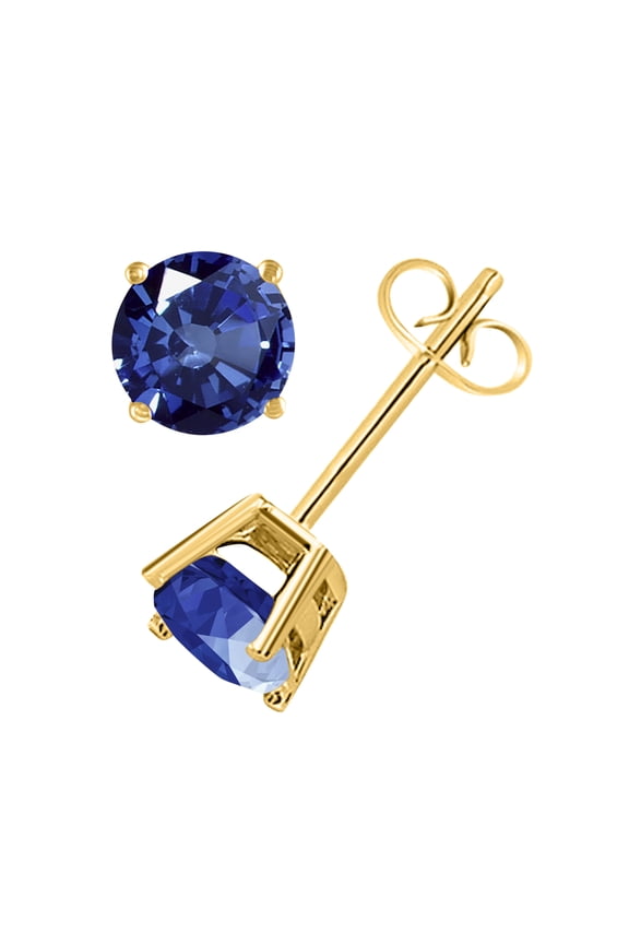 Round Sapphire Earrings for Women In 14k Yellow Gold Prong-Setting