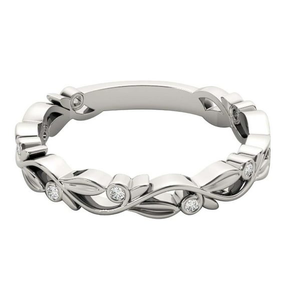 Aonejewelry 0.05ct White Diamond Wedding Band, 9-Stone Round Bezel, 10K White Gold Jewelry Collection