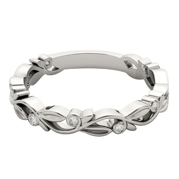 Aonejewelry 0.05ct White Diamond Wedding Band, 9-Stone Round Bezel, 10K White Gold Jewelry Collection