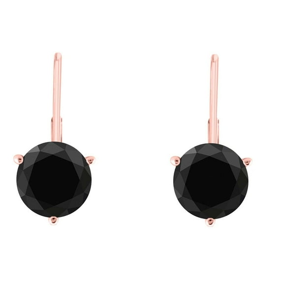 Aone Jewelry 0.30 CTW Round Natural Black Diamond 3-Prong Leverback Earrings for Women in 14K Rose, White & Yellow Gold