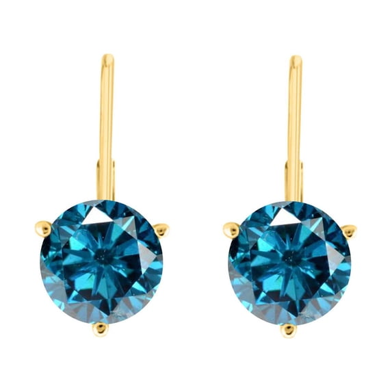 Aone Jewelry 0.30 CTW Natural Blue Round Diamond 3-Prong Martini Leverback Earrings for Women in 14K Rose, White & Yellow Gold