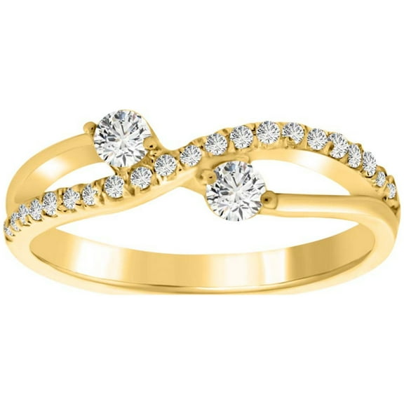 Aonejewelry 0.35 Ct Round Shape 2 Natural Diamond (IJ/I2-I3) In Center With 23 white Side diamonds With Curved Design Crafted In 10K Rose White And Yellow Gold Engagement wedding Ring For Women