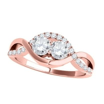 Aonejewelry 0.35 Ct Two-Stone Diamond Wedding Ring 14K Rose Gold