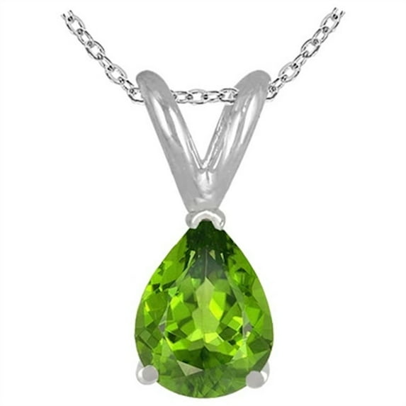Aonejewelry 0.45Ct Pear Peridot Pendant in 14k White Gold