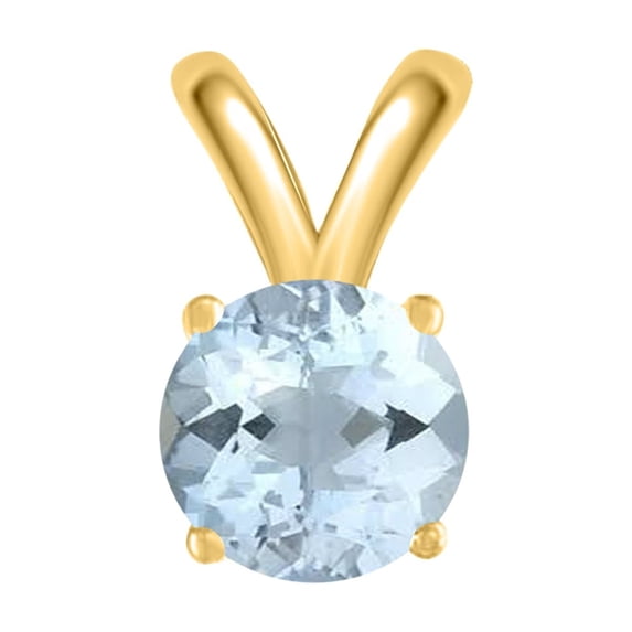 Aonejewelry 0.45Ct Round Aquamarine Pendant in 14k Yellow Gold