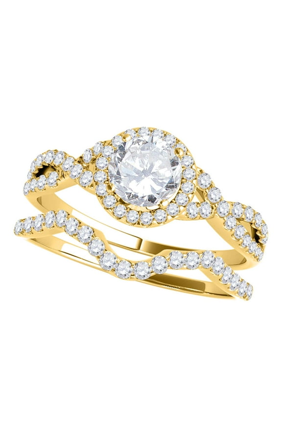 0.50 Carat Halo Daimond Engagement Bridal Ring Set 14K Solid Yellow Gold
