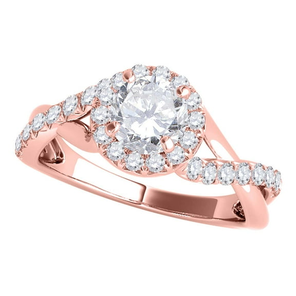 Aonejewelry 0.50 Carat Halo Round Engagement Diamond Ring In 14k Solid Rose Gold