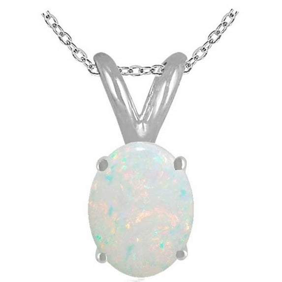 Aonejewelry 0.50Ct Oval Opal Pendant in 14k White Gold