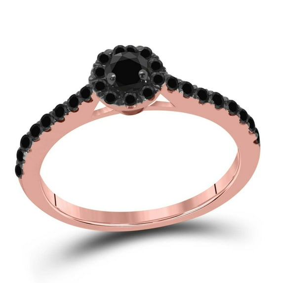Aonejewelry 0.55 Carat Round Shape Natural Black Diamond With Natural Side Black Diamond Crafted In Rose White & Yellow Gold Plated 925 Sterling Silver Engagement Ring Women