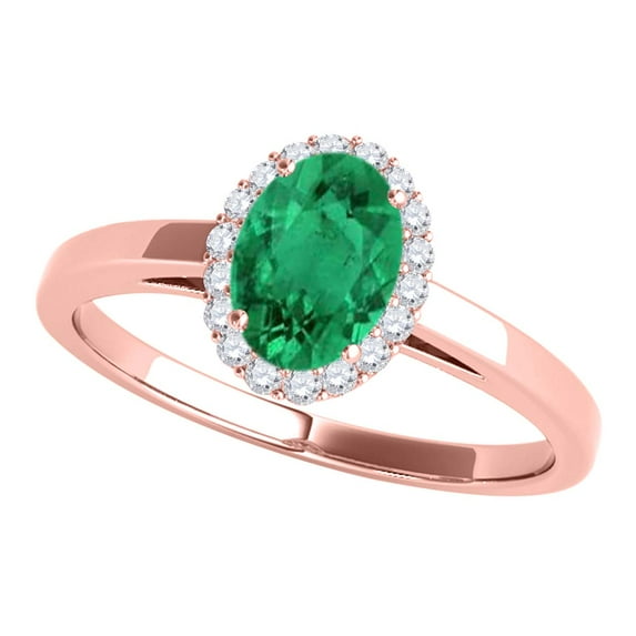 Aonejewelry 0.55 Ct. Ttw Diamond and Oval Shaped Emerald Ring in 10K Rose Gold