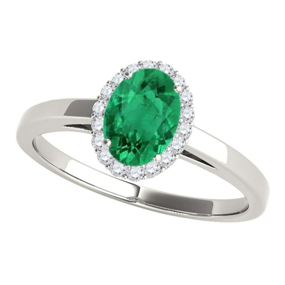 Aonejewelry 0.55 Ct. Ttw Diamond and Oval Shaped Emerald Ring in 10K White Gold