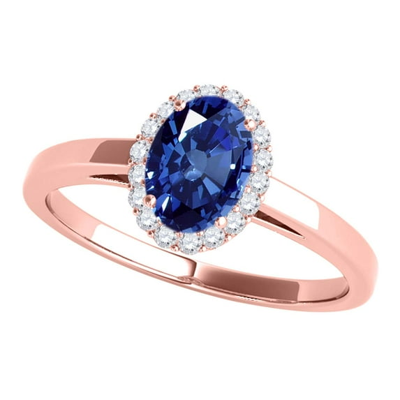 Aonejewelry 0.55 Ct. Ttw Diamond and Oval Shaped Sapphire Ring in 10K Rose Gold