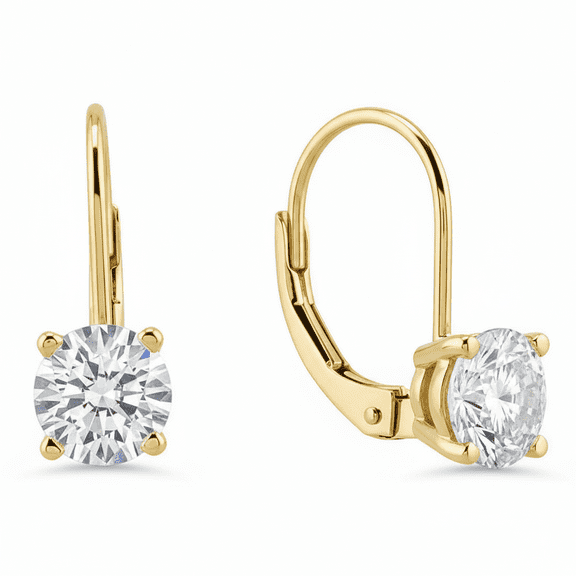 AoneJewelry 0.60 Carat Round Lab Grown White Diamond Leverback Earrings for Women 14K Rose, White & Yellow Gold 4-Prong Setting