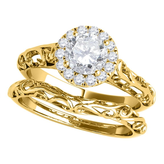 Aonejewelry 0.60 Carat Diamond Engagement Bridal Ring Set 14K Solid Yellow Gold