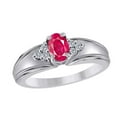 thumbnail image 1 of Aonejewelry 0.65 Ct 6x4 Oval Shape Created Ruby Gemstone (AA) With 6 white Side diamonds (HI/I1-I2) In 10K Rose White and Yellow Gold Engagement wedding Ring For Women, 1 of 7