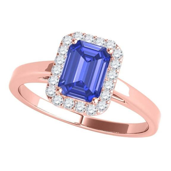 Aonejewelry 0.65 Ct. Ttw Emerald Cut Sapphire and Diamond Ring In 10k Rose Gold