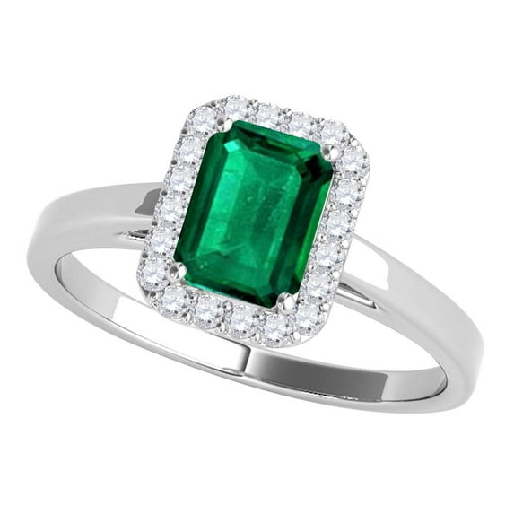 Aonejewelry 0.65 Ct. Ttw Emerald Shape Emerald and Diamond Ring In 10k White Gold