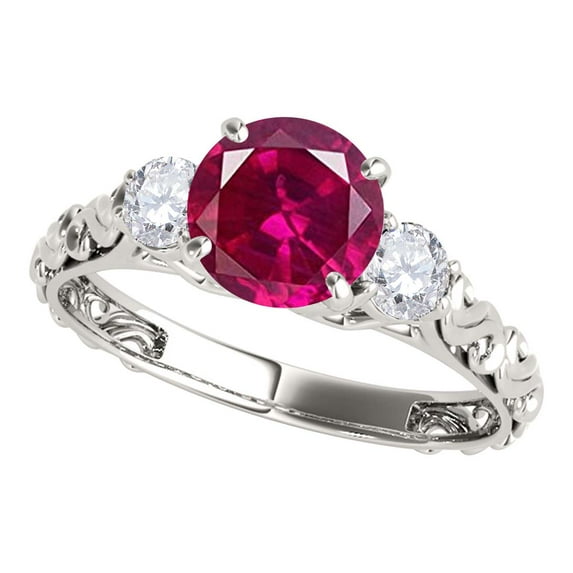 Aonejewelry 0.70 Carat Ttw Diamond and Round Shaped Created Ruby Ring In 10K White Gold