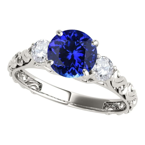 Aonejewelry 0.70 Carat Ttw Diamond and Round Shaped Tanzanite Ring In 10K White Gold