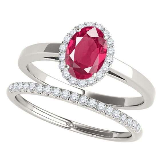 Aonejewelry 0.70 Ct. Ttw Created Ruby and Diamond Bridal Set In 10K White Gold