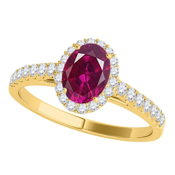 Aonejewelry 0.70 Ct. Ttw Diamond and Oval Shaped Created Ruby Ring In 10K Yellow Gold