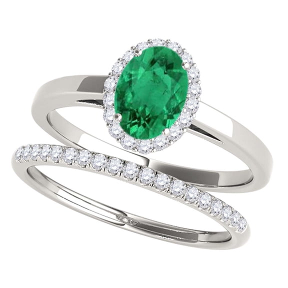Aonejewelry 0.70 Ct. Ttw Emerald and Diamond Bridal Set In 10K White Gold