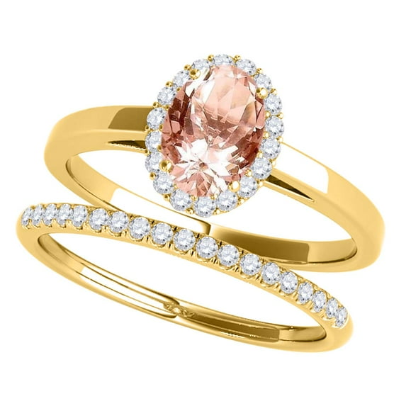 Aonejewelry 0.70 Ct. Ttw Morganite and Diamond Bridal Set In 10K Yellow Gold